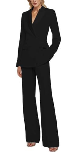 Botong Double Breasted Womens Pant Suit Slim Fit Work Professional Business Suit Prom Party Tuxedos Black 2 | Amazon (US)