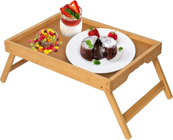 Amazon.com - Artmeer Bed Tray Table with Folding Legs,Bamboo Breakfast in Bed for TV Table, Lapto... | Amazon (US)