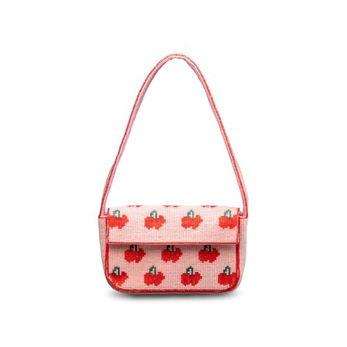 Beaded Bag Cherry Pattern Cute Fruit Seed Bead Flap Purse for Woman Y2K Evening Vintage Shoulder Handbag (Pink) | Amazon (US)