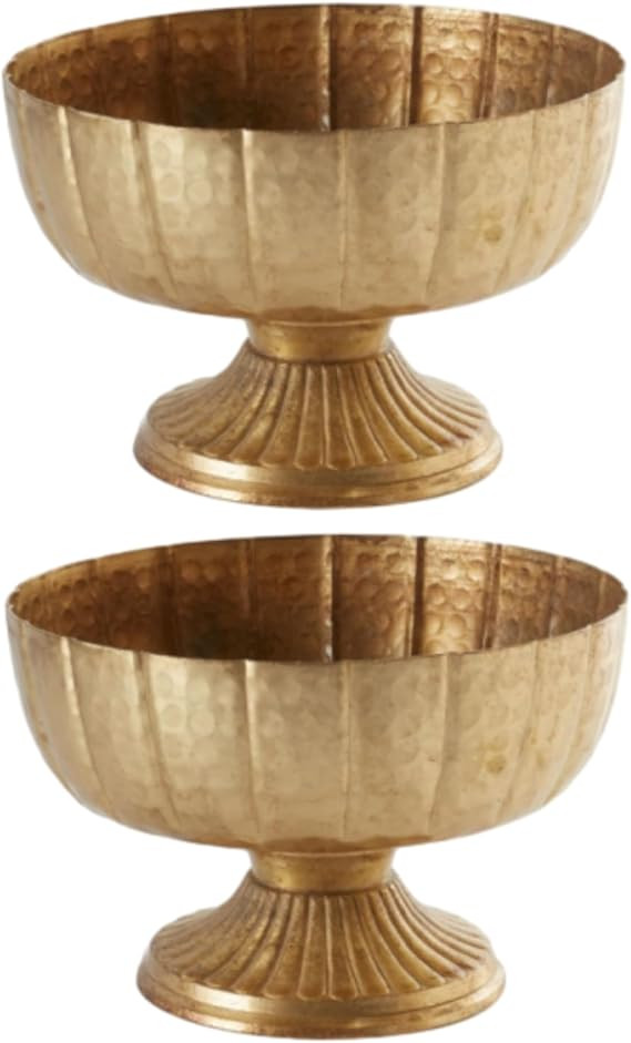 2 Pcs Distressed Gold Compote Vase for Centerpieces Compote Bowl 8'' Wide Vintage Decorative Anti... | Amazon (US)