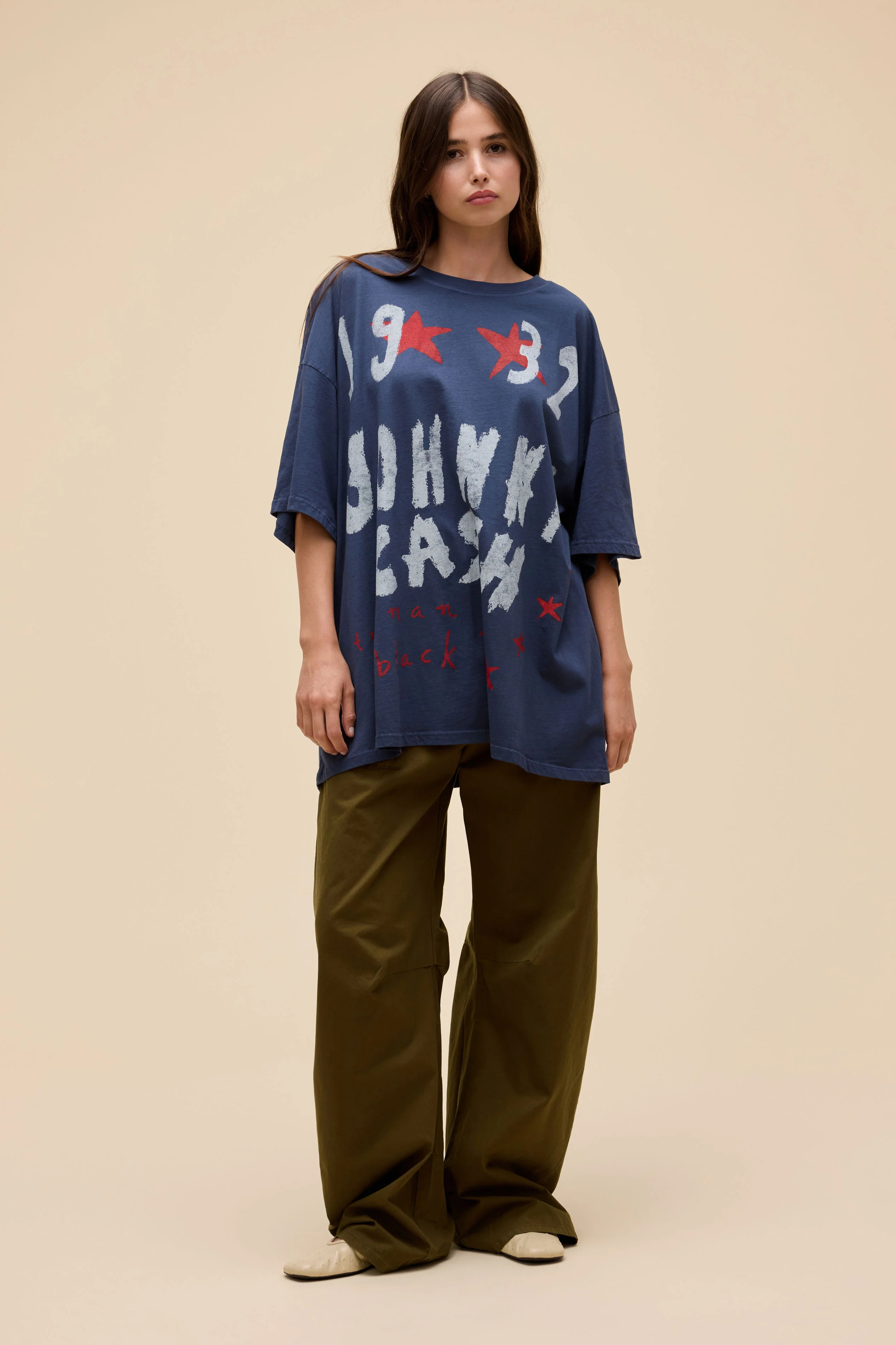 Johnny Cash Doodles OS Tee in Blue | 100% Cotton T-Shirt in Vintage Navy | Daydreamer