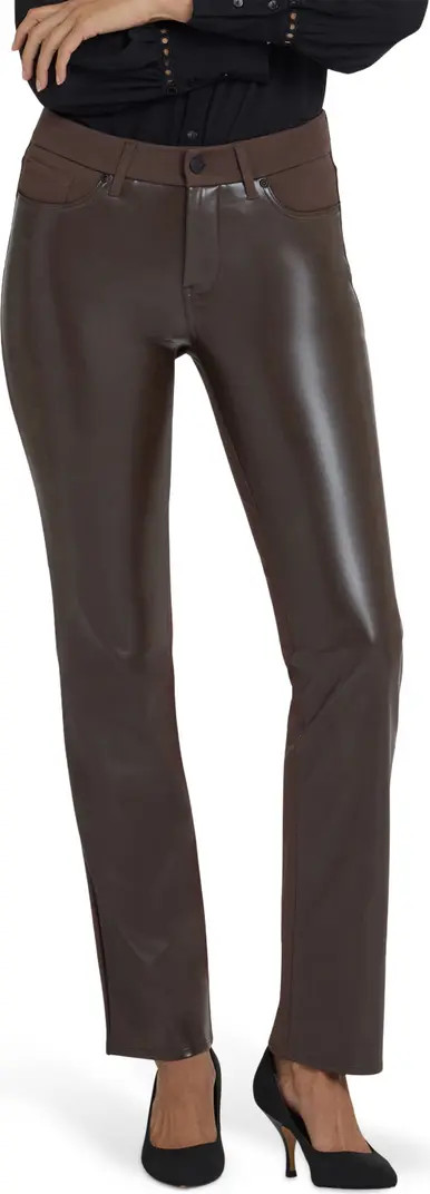 NYDJ Marilyn Straight Leg Mixed Media Faux Leather Pants | Nordstrom | Nordstrom