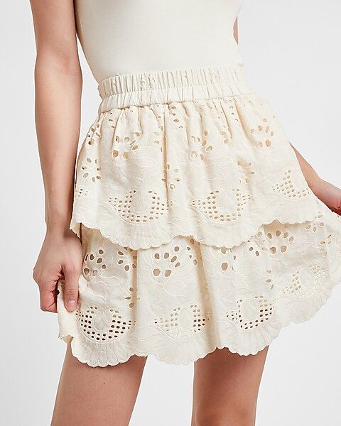 High Waisted Eyelet Lace Pull-On Mini Skirt | Express