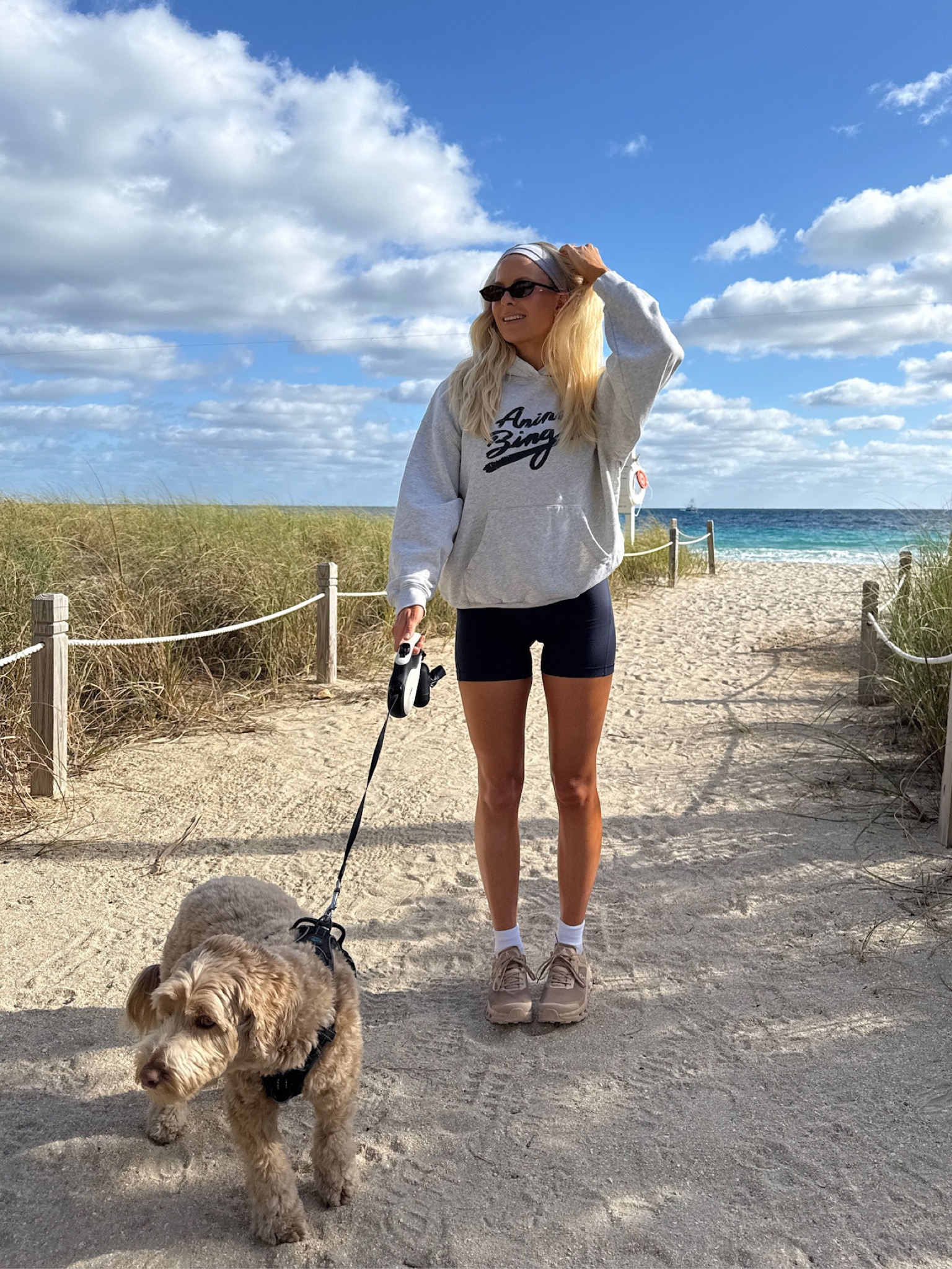 Beach Walk outfit! Wearing a small in romper & sweatshirt, shoes run tts! #kathleenpost

#LTKActive #LTKStyleTip #LTKTravel