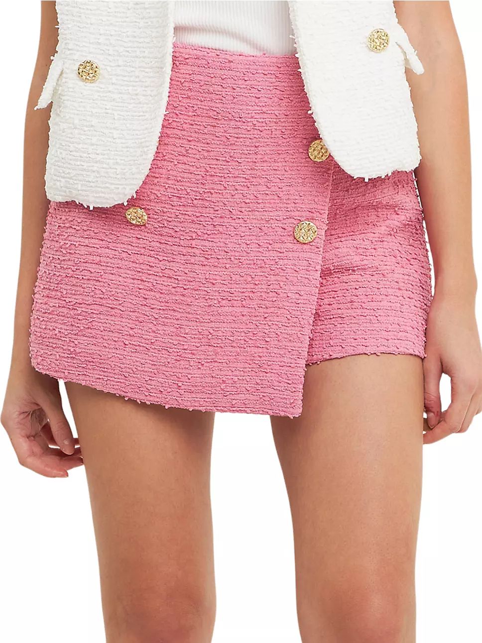 Tweed Double Buttoned Wrap Skort | Saks Fifth Avenue