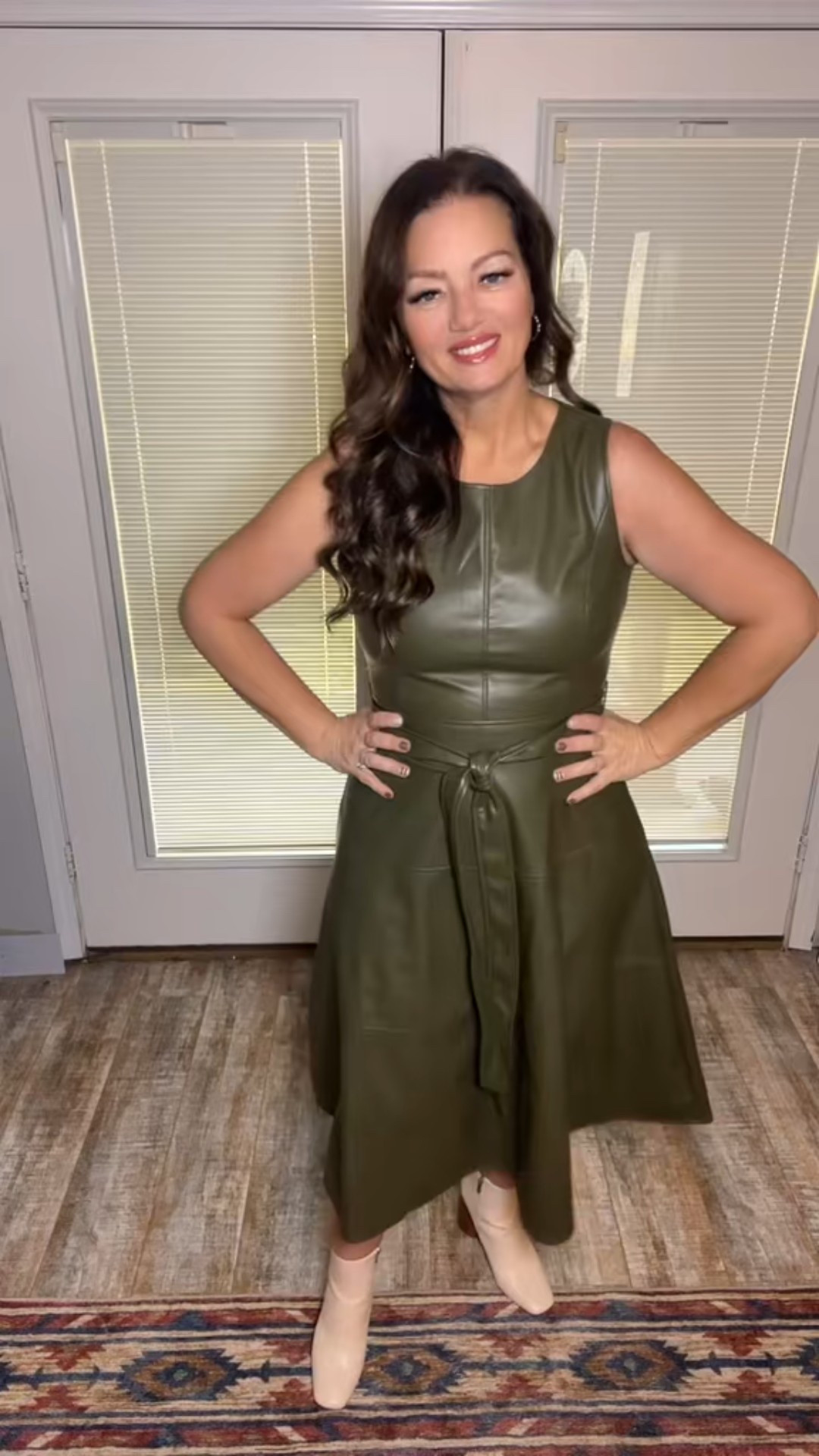 Perfect dress for the holidays! Loving the green. Very chic. Fits tts. Super flattering. The waist gives you a snatched look! Great quality. #leatherdress #datenightdress #holidaydress #greendress 

#LTKOver40 #LTKMidsize #LTKHoliday