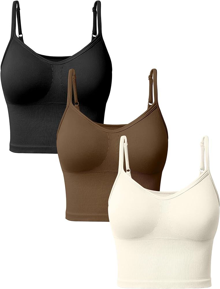 OQQ Women's 3 Piece Tops Seamless Workout Exercise Adjustable Spaghetti Strips Shirts Yoga with S... | Amazon (US)