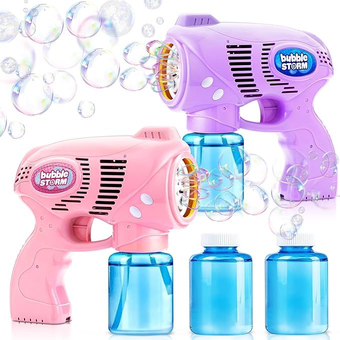 JOYIN 2 Bubble Guns with 2 Bottles Bubble Refill Solution, Bubble Machine Gun for Kids, Toddlers,... | Amazon (US)
