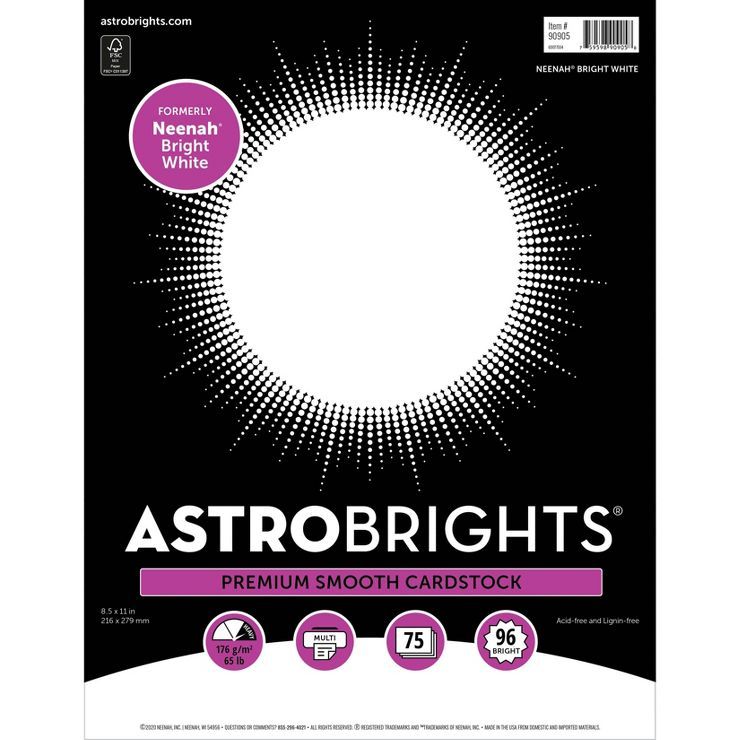 Astrobrights Neenah Cardstock 8.5" x 11" 65lb 75ct Bright White | Target
