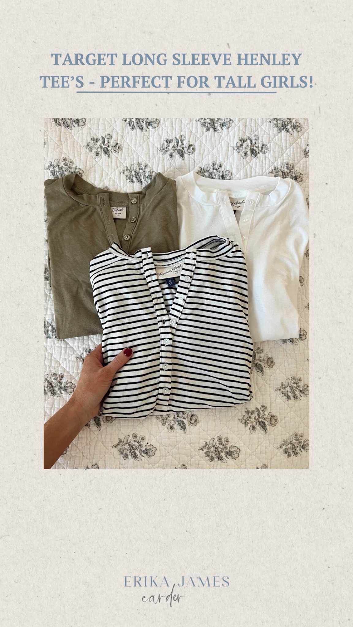 This Long Sleeve Henley from Target is a fall essential! I got my true size (XS), and it's not only super soft but also tall-girl approved with extra long sleeves! Pair it with a vest, flannel, or denim jacket for the perfect cozy layered look. Ideal for everyday wear and easy to style for cooler weather. 🍂✨

Henley top, fall fashion, tall girl friendly, soft long sleeve shirt, Target find, cozy basics, layering piece, true to size, fall wardrobe



#LTKFindsUnder50 #LTKSaleAlert