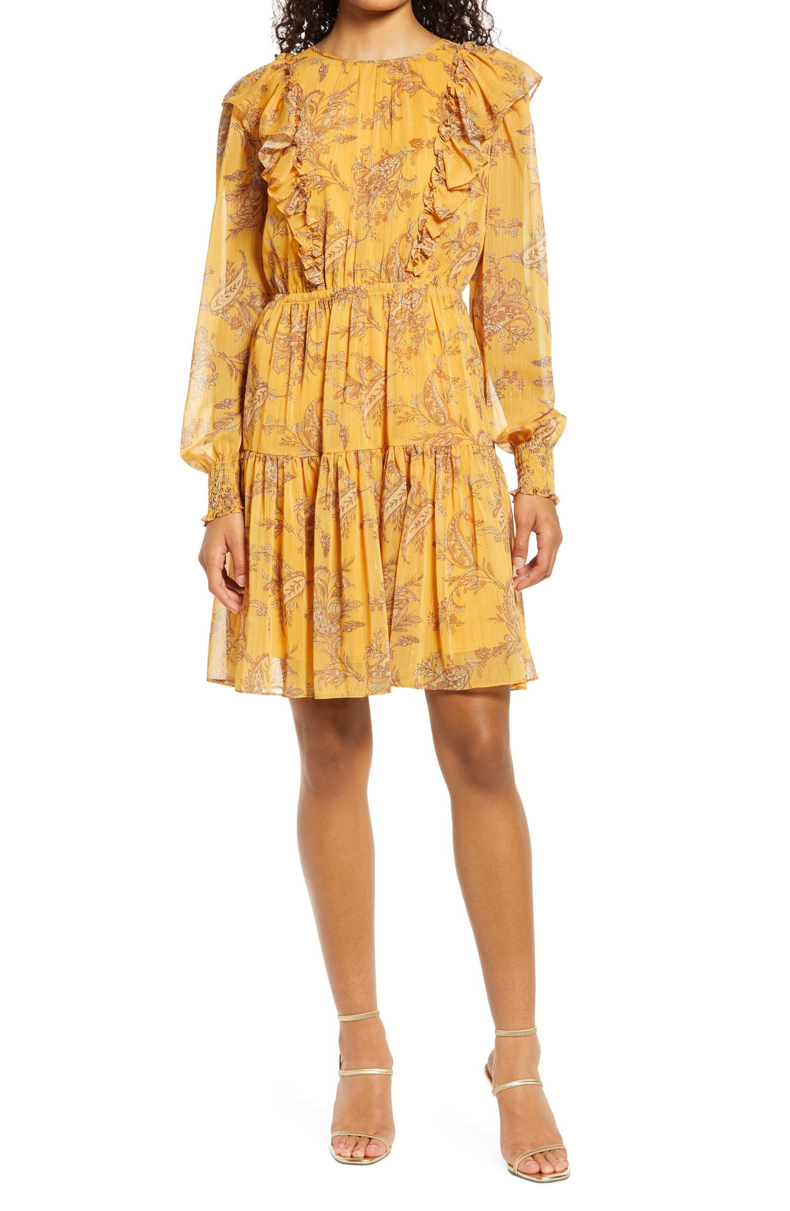 Metallic Stripe Floral Long Sleeve Dress | Nordstrom