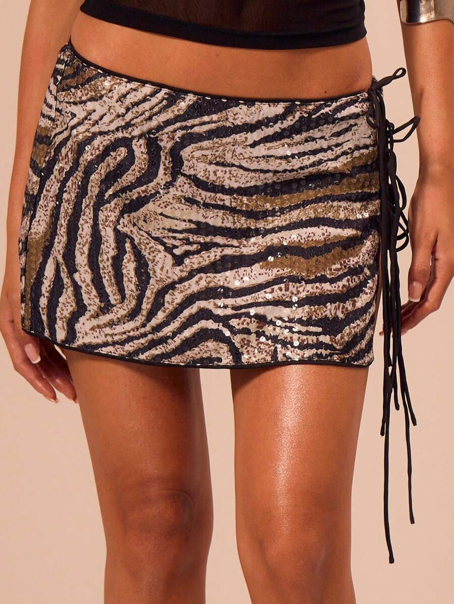 MUSERA Sequin Tie Side Mini Skirt Vacation Summer Ibiza Fits Spring | SHEIN