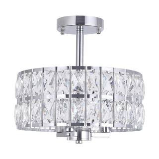 12.59 in. 3-Light Chrome Modern Drum Semi-Flush Mount Light With Clear Crystal Glass Shade and No Bulbs Included | The Home Depot