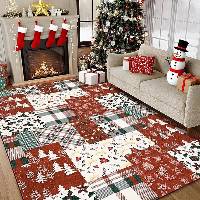 4x6 Washable Rug Christmas Bedroom Area Rug Non Slip Holiday Dining Room Throw Carpet Large Kitch... | Amazon (US)