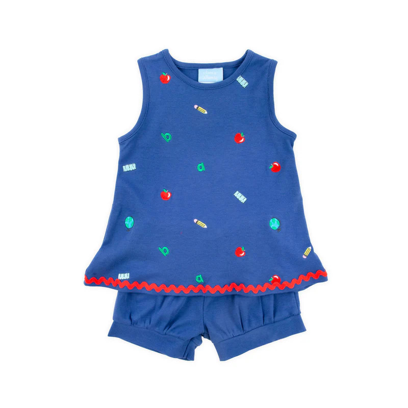 School Rules Blue Eleanor Short Set | Schiffli Embroidered Outfit for Back to School | Classic Whimsy