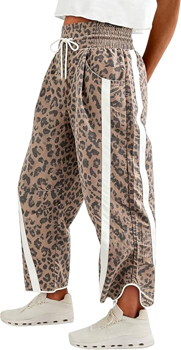 Fisoew Women's Baggy Wide Leg Pants Casual Elastic High Waisted Drawstring Printed Workout Sweatp... | Amazon (US)