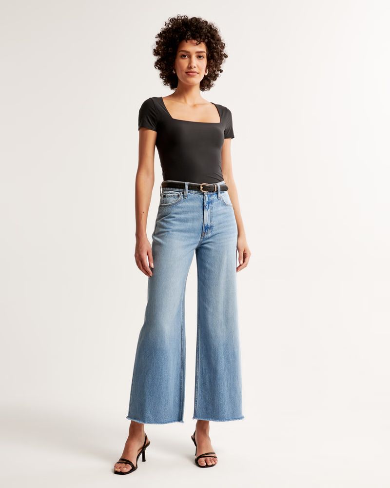 Women's High Rise Cropped Wide Leg Jean | Women's Bottoms | Abercrombie.com | Abercrombie & Fitch (US)