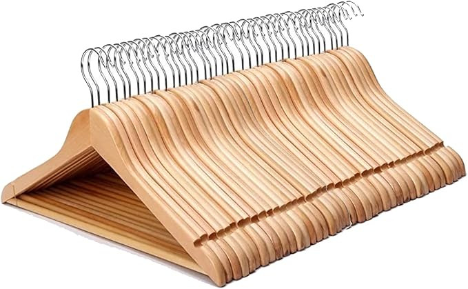 Straame - Strong Brown Premium Wooden Coat Hangers - Made with Natural Wood and Non-Slip Trouser ... | Amazon (UK)