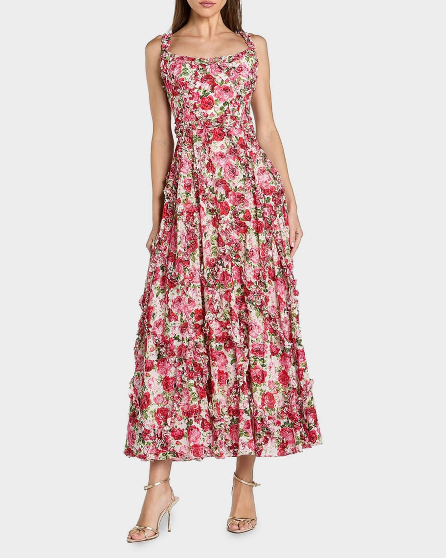 Mac Duggal Ruffle Floral Sweetheart Maxi Dress | Neiman Marcus