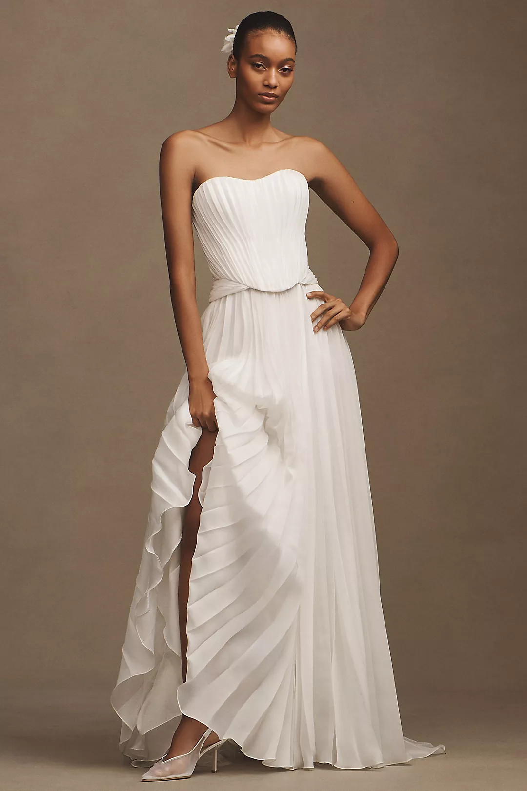 Willowby by Watters Willa Plissé Satin Chiffon Strapless Sweetheart A-Line Wedding Gown | Anthropologie (US)