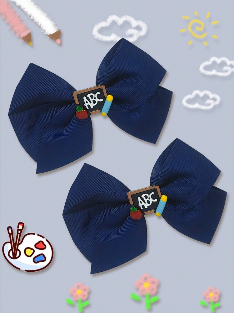 2Pcs 4.7 Inch Back To School Hair Bow For Girls Children Girl Hair Bows With Clips For Festivals Party Girls Graduation Season Hairgrips For First Day Of School Classroom Girls Students | SHEIN