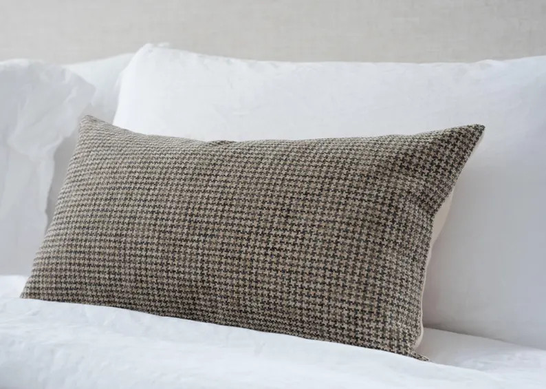 LEO || 14x24 Beige & Gray Pillow Cover Neutral Pillow Cover Gingham Pillow Spring Pillow Beige Pi... | Etsy (US)