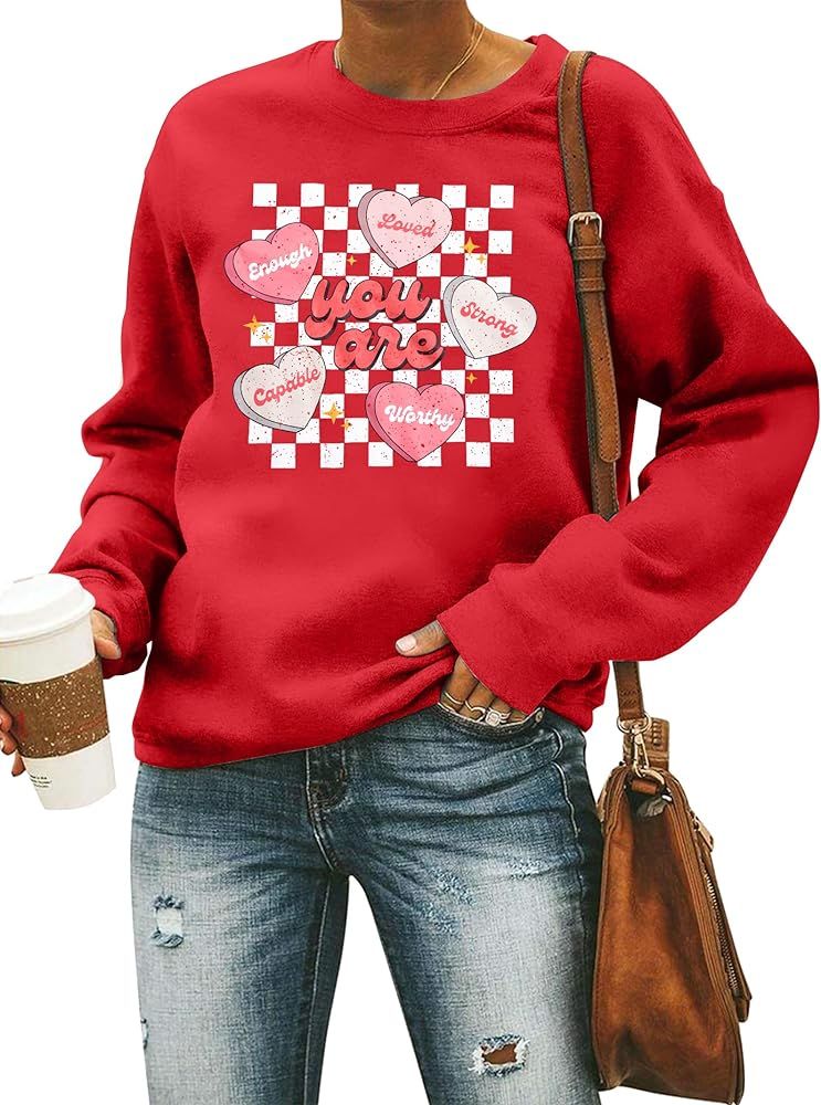 UNIQUEONE Valentines Sweatshirts for Women - Cute Teacher Valentine Sweatshirt Casual Heart Grahi... | Amazon (US)