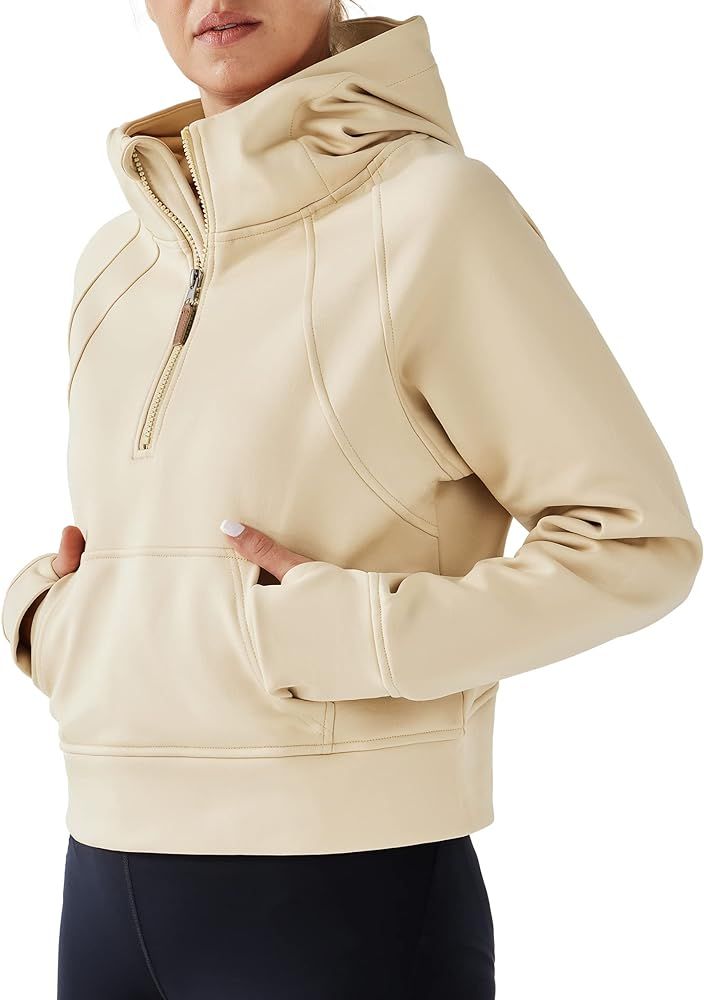 URBEST Women's Hoodies Fleece Lined Collar Pullover Half Zipper Sweatshirts Long Sleeve Crop Swea... | Amazon (US)