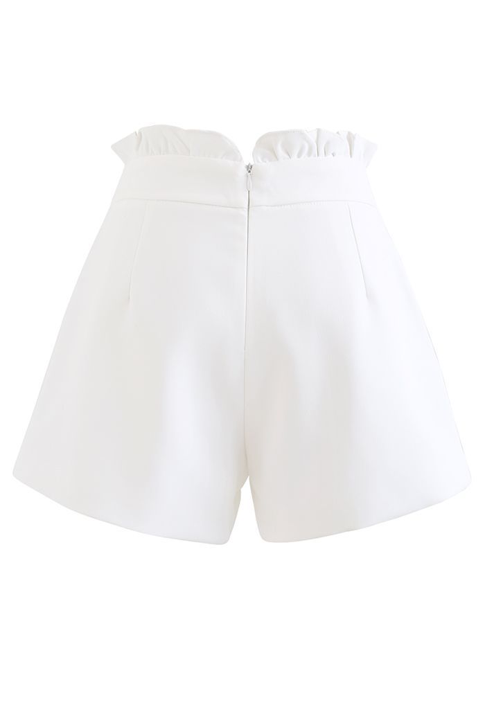 Ruffle Trim Pearl Button Flap Skorts in White | Chicwish
