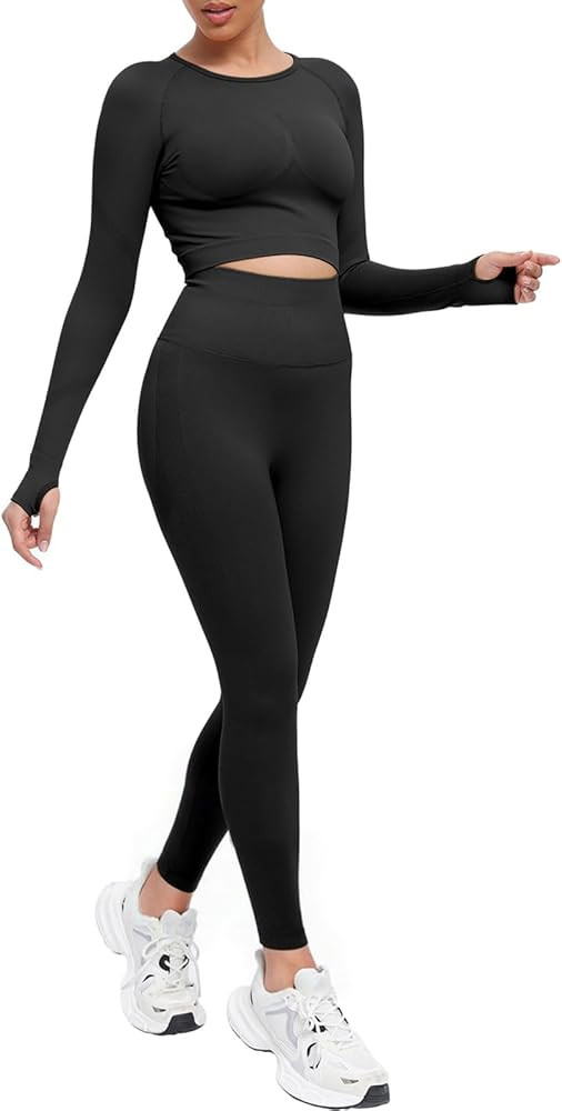 JBT Workout Set for Women Two Pieces for Long Sleeves Workout Sets, Seamless High Waist Leggings ... | Amazon (US)