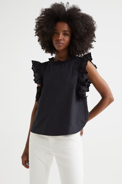 Ruffle-trimmed Blouse with Eyelet Embroidery | H&M (US + CA)