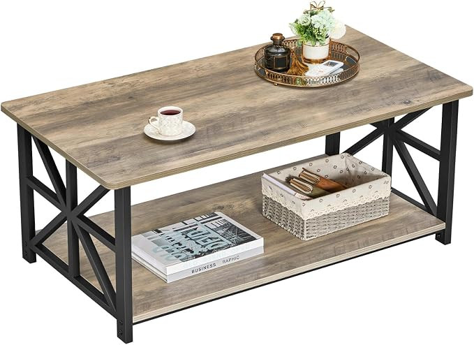 GreenForest Round Corners Coffee Table for Living Room | Rustic Style Center Table with Storage S... | Amazon (US)