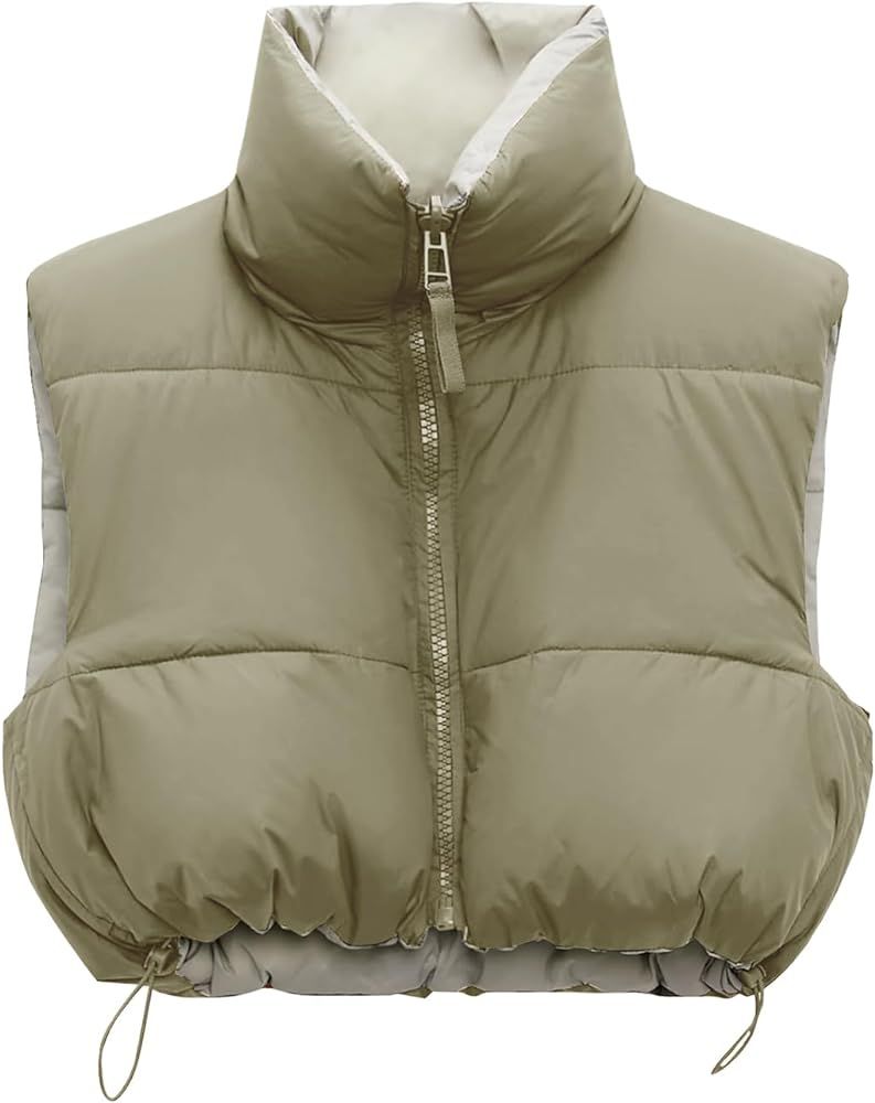 Fisoew Womens Crop Puffer Vest Lightweight Reversible Outerwear Sleeveless Warm Jacket Padded Gil... | Amazon (US)