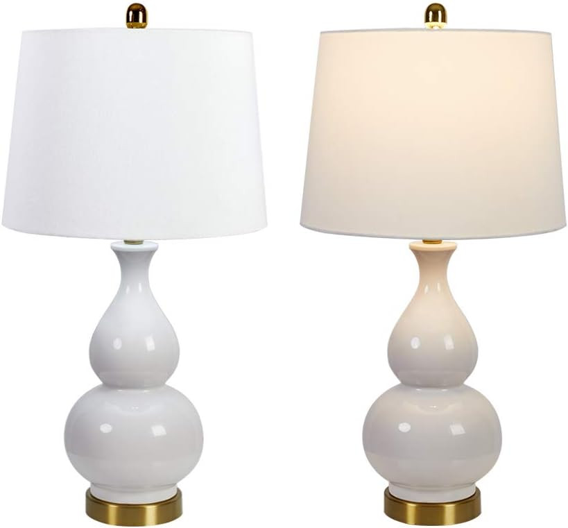 Maxax Ceramic Table Lamps - USB Nightstand Lamps Set of 2 White Bedside Lamp 3 Way Dimmable Desk ... | Amazon (US)