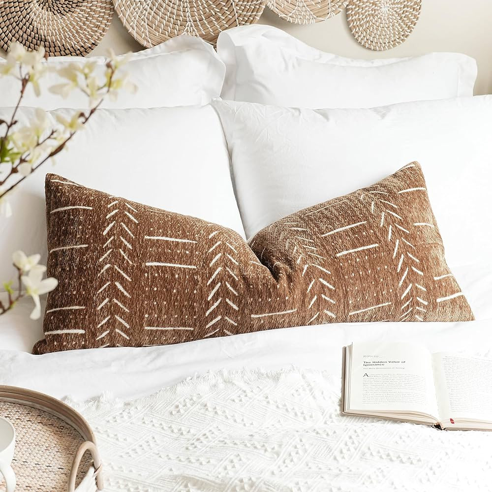 BlissBlush Brown Boho Lumbar Throw Pillow Cover 14X36, Decorative Long Accent Body Lumbar Pillow ... | Amazon (US)