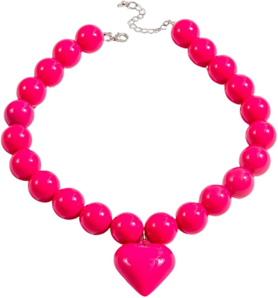 Caiyao Large Love Heart Beaded Necklace Multicolor 17mm Beads Chunky Heart Pendant Choker Necklac... | Amazon (US)