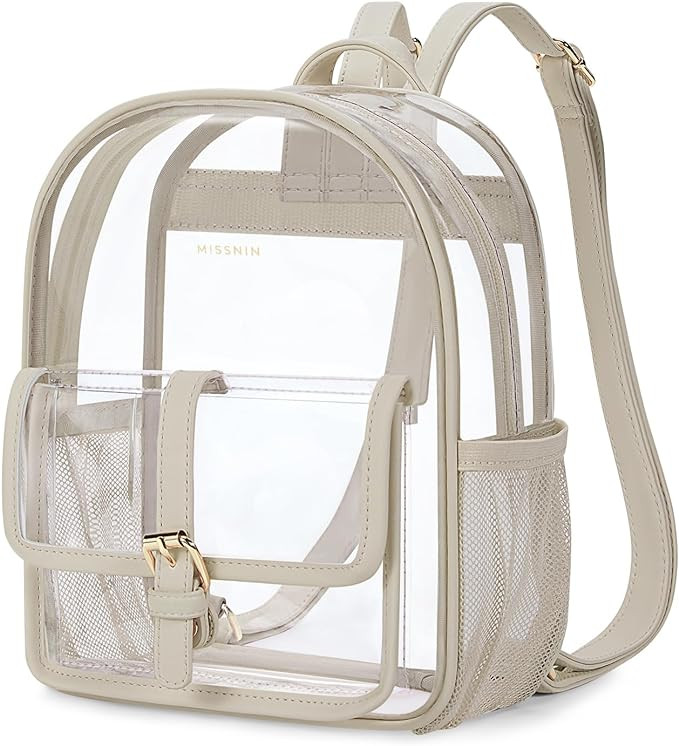Missnine Clear Backpack Stadium Approved, Heavy Duty PVC Mini Clear Bag with Leather Trim for Con... | Amazon (US)