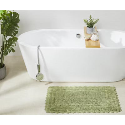 Better Trends Lilly Crochet 100% Cotton Tufted Reversible Bath Rug 21" x 34" Rectangle - Sage | Target