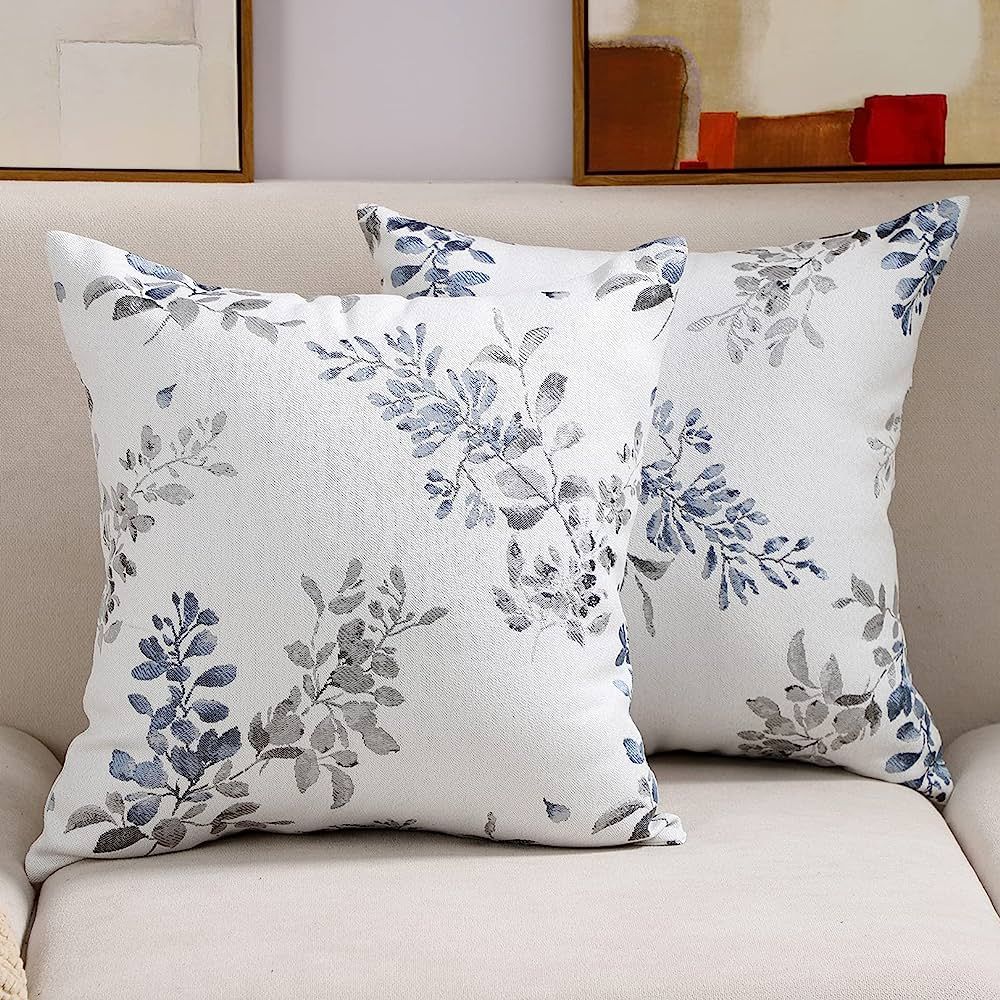 Btyrle Leaf Branch Jacquard Throw Pillow Covers 18x18 Inch Set of 2 Decorative Leaf Pillowcases Squa | Amazon (US)