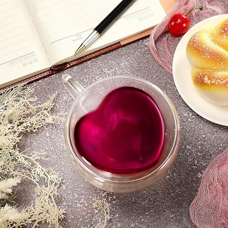 Patelai Heart Shaped Tea Cup 240 ml/ 8 Oz Double Walled Insulated Glass Coffee Mug Valentine's Da... | Amazon (US)