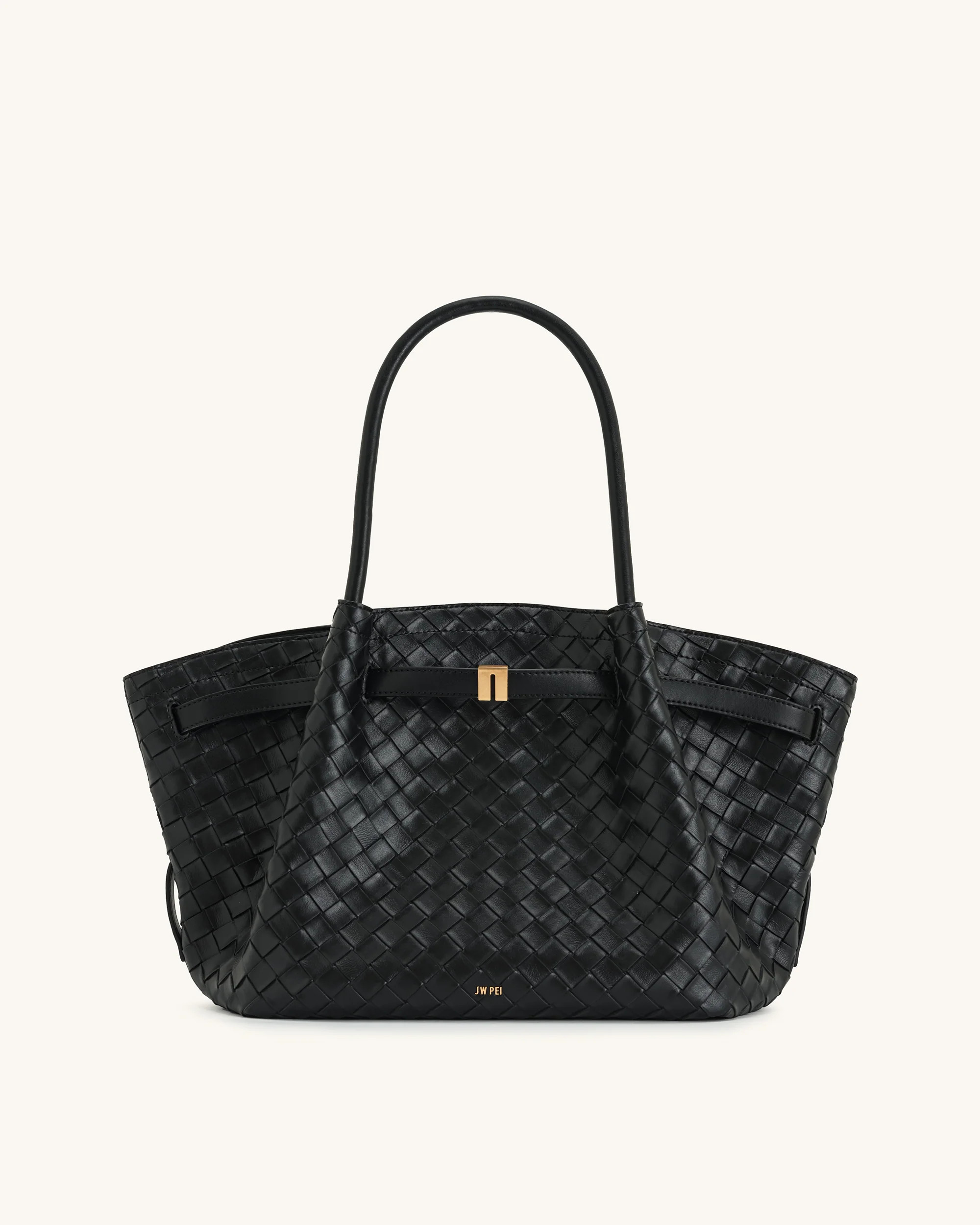 Hana Medium Weave Texture Tote Bag - Black | JW PEI US