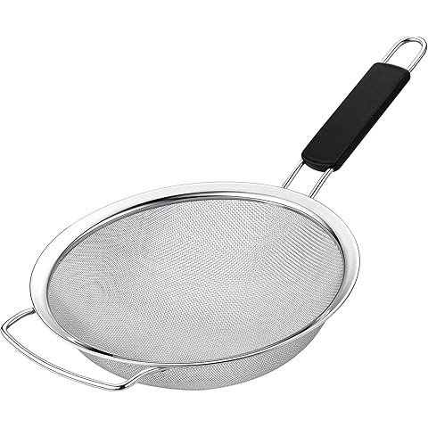 9" Large Fine Mesh Strainer with Thermo Plastic Rubber Handle - Sieve Fine Mesh Stainless Steel -... | Amazon (US)