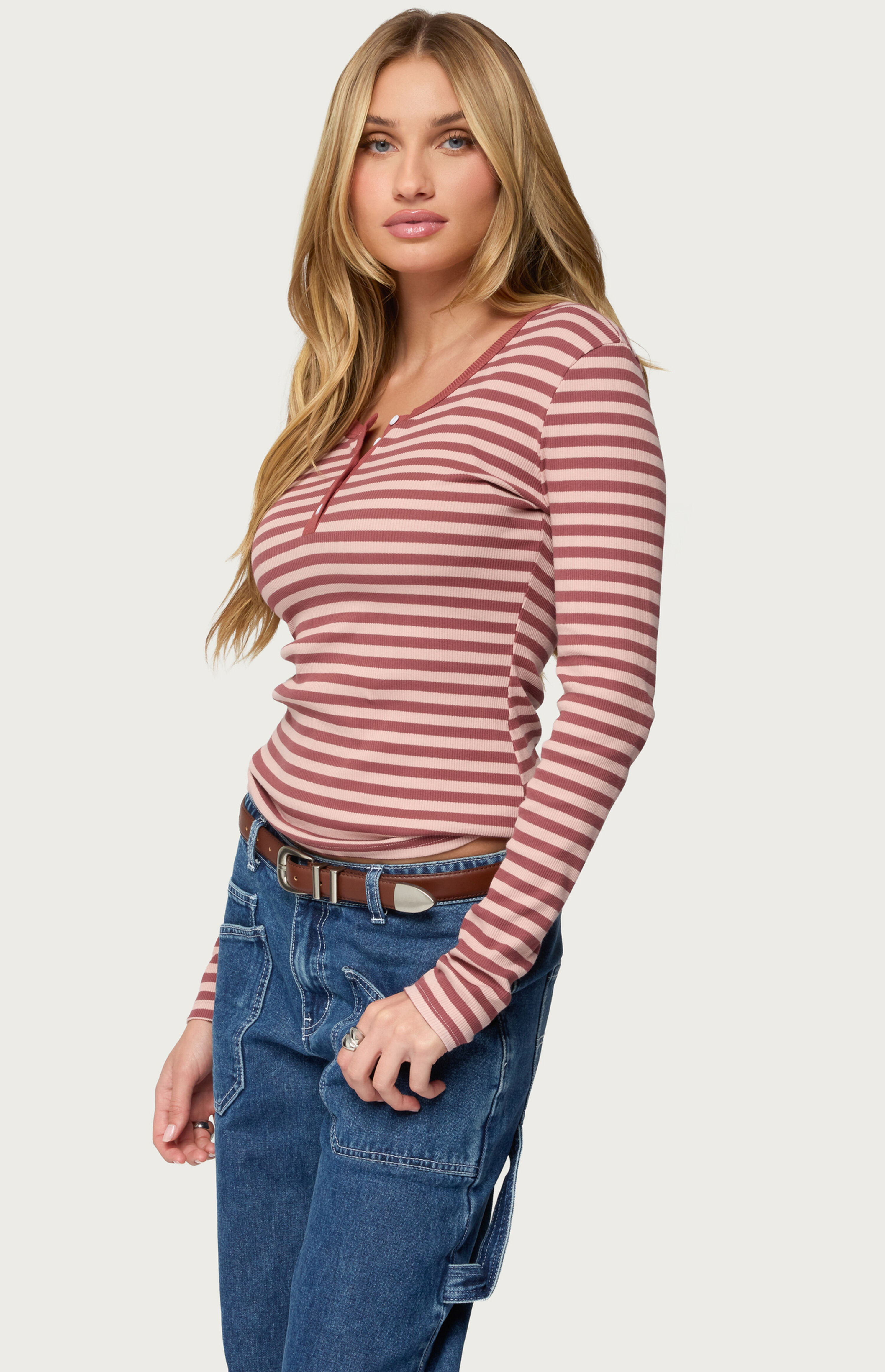 Edikted Roma Striped Henley Top | PacSun