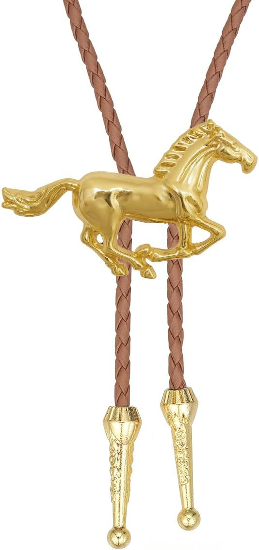 Joxevyia Horse Bolo Tie Western Cowboy Necktie for Men Women Brown Leather Cord with Gold Running... | Amazon (US)