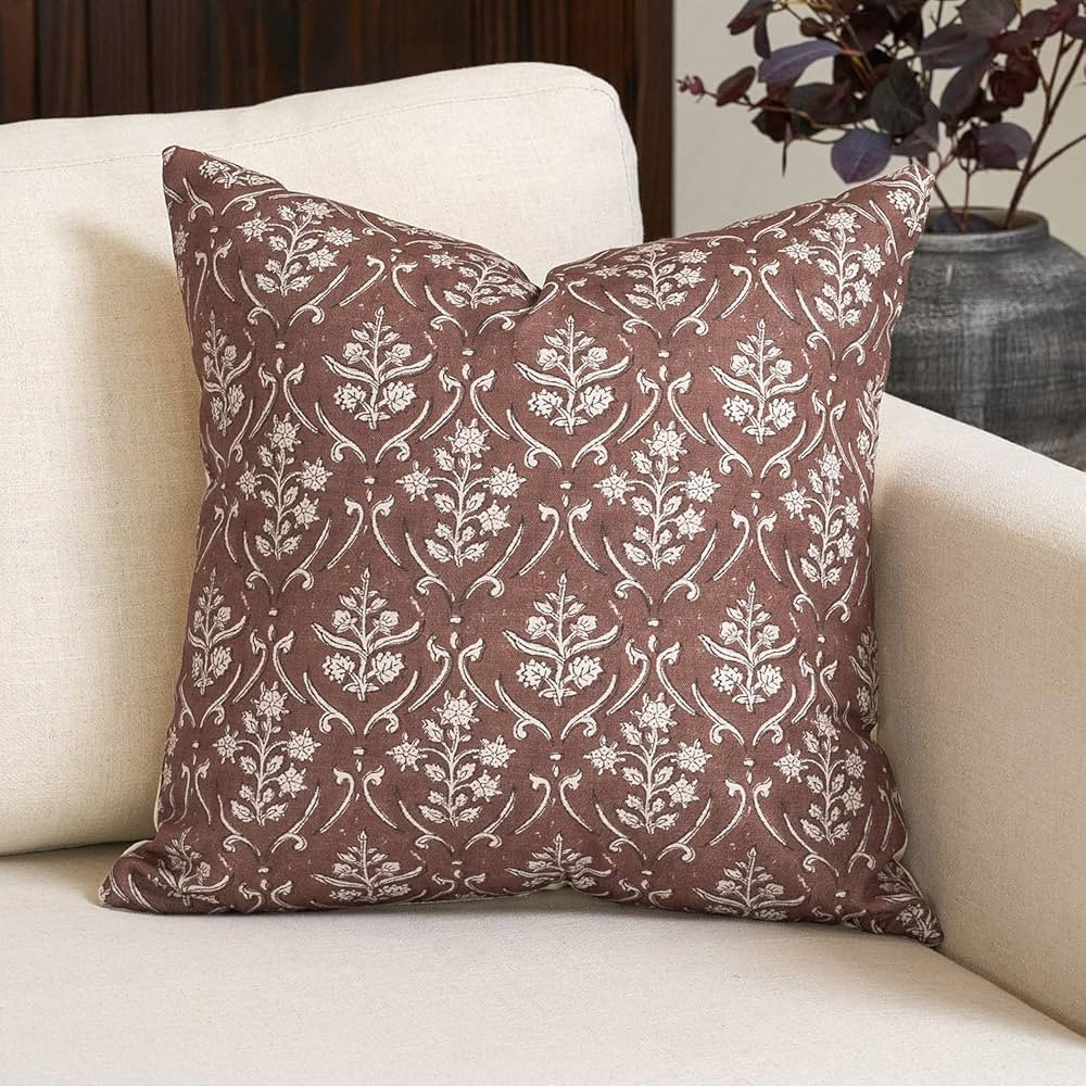 Amor Virisso Floral Pillow Covers 20x20 Inch Farmhouse Block Print Pillow Cover Accent Square Neu... | Amazon (US)