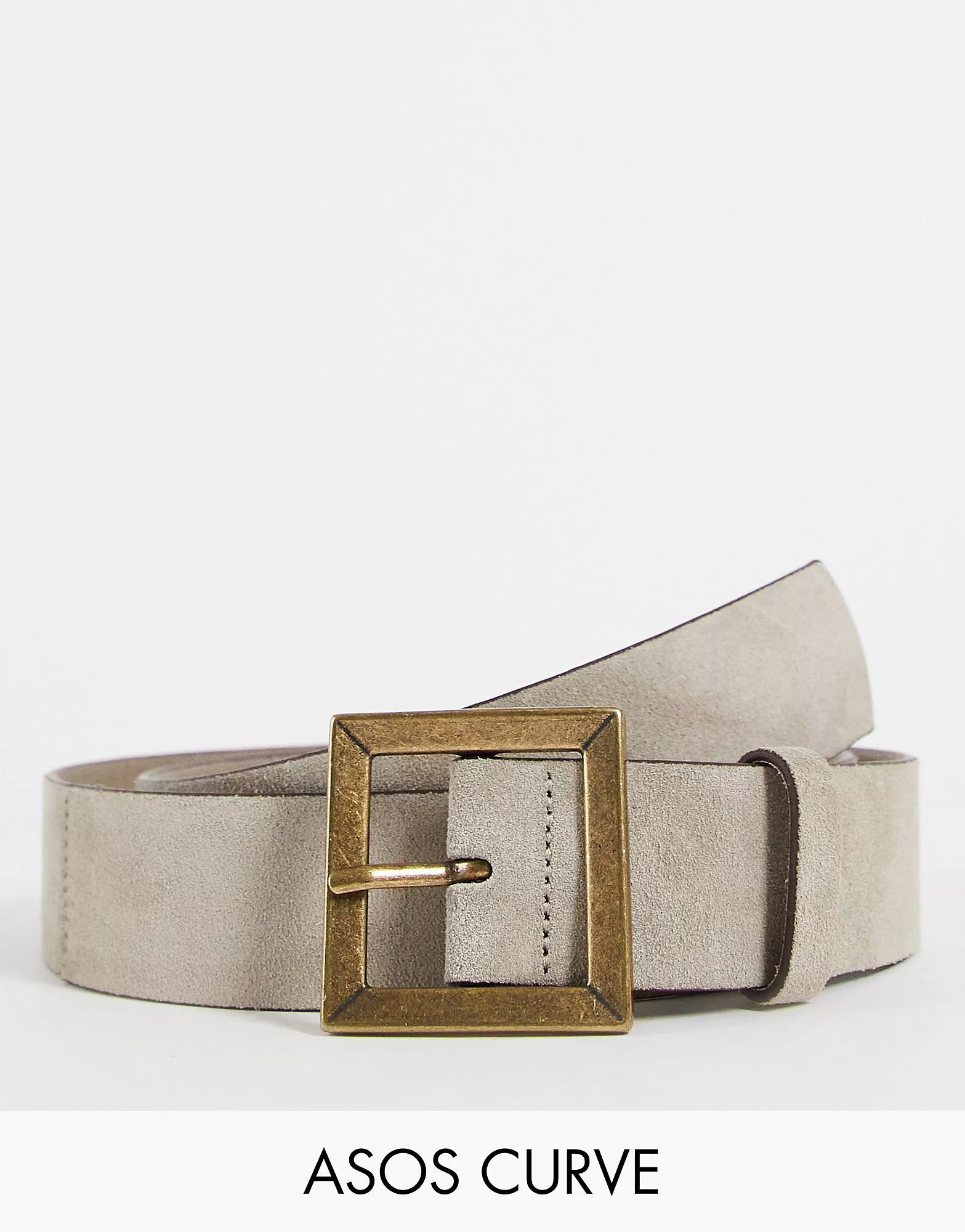 ASOS DESIGN Curve suede square buckle waist and hip belt in stone | ASOS (Global)