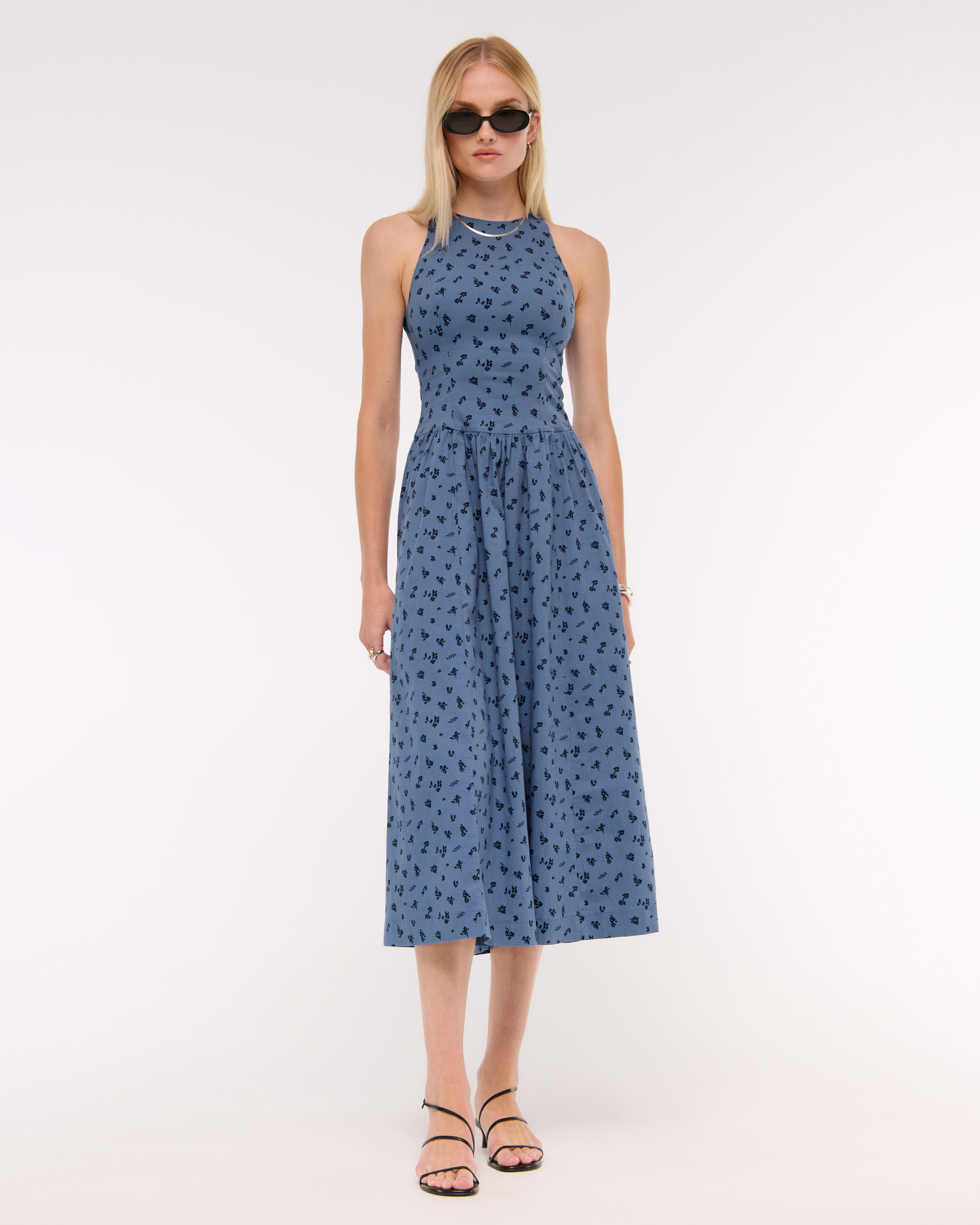 High-Neck Drop-Waist Midi Dress | Abercrombie & Fitch (US)