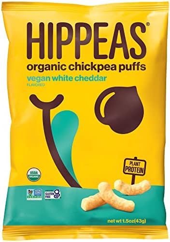 HIPPEAS Organic Chickpea Puffs + Vegan White Cheddar | 1.5 Ounce, 12 Count | Vegan, Gluten-Free, Cru | Amazon (US)