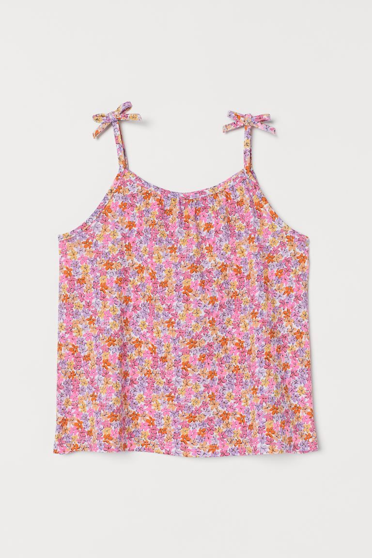 Flared tank top in soft cotton jersey with a printed pattern. Narrow shoulder straps with a sewn ... | H&M (US + CA)