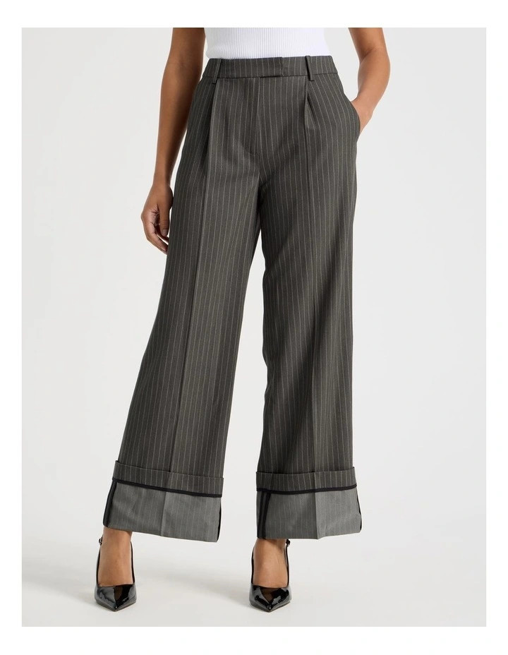 BlaqPinstripe Cuffed Wide Leg Pant in Charcoal | Myer